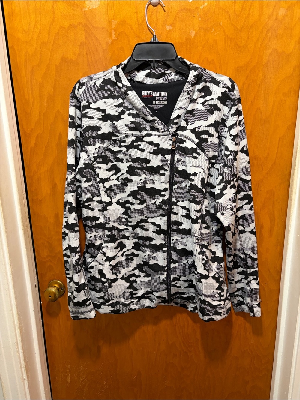 Grey's Anatomy Black & White Camo Zip-Up Scrub Jacket